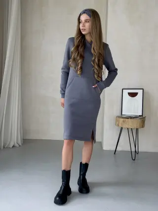 Тепла зимова плаття-худі на флісі нижче коліна сірий Merlini Рошель
