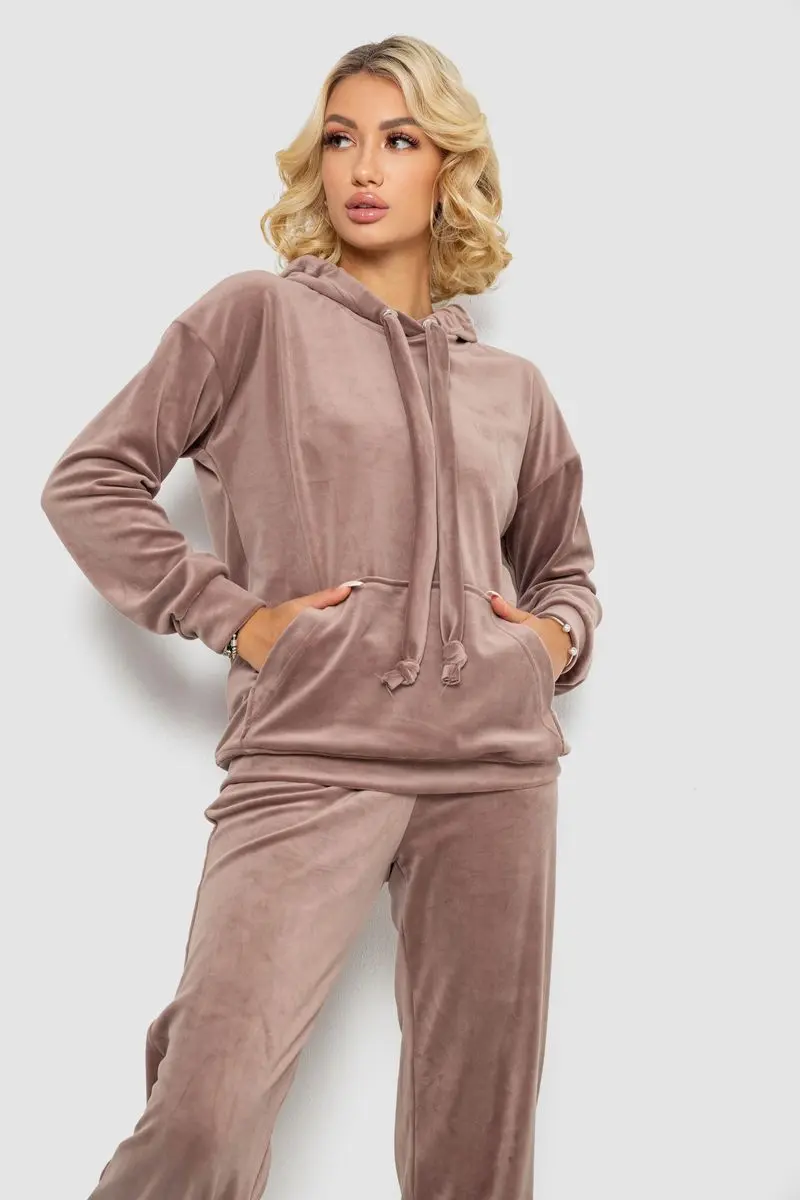 Спортивний костюм жіночий велюровий, колір темно-бежевий, 241R1530-5
