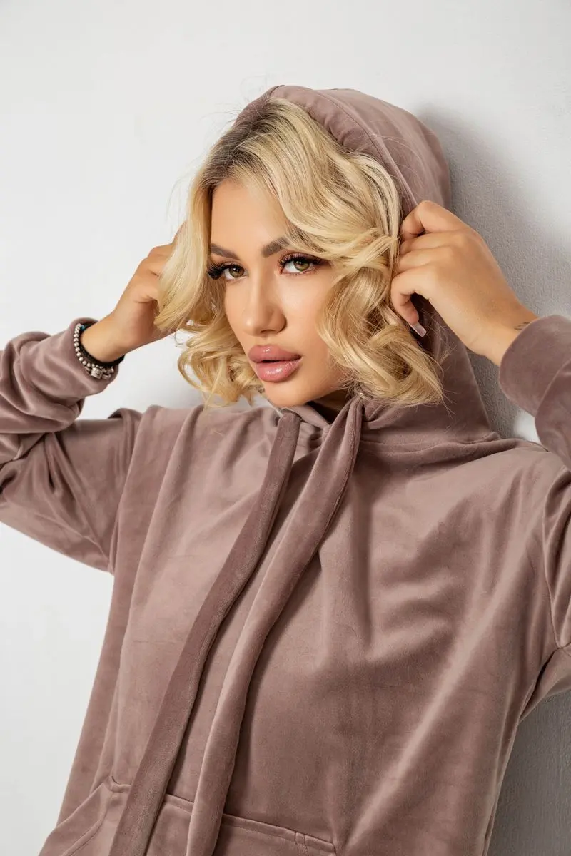 Спортивний костюм жіночий велюровий, колір темно-бежевий, 241R1530-5