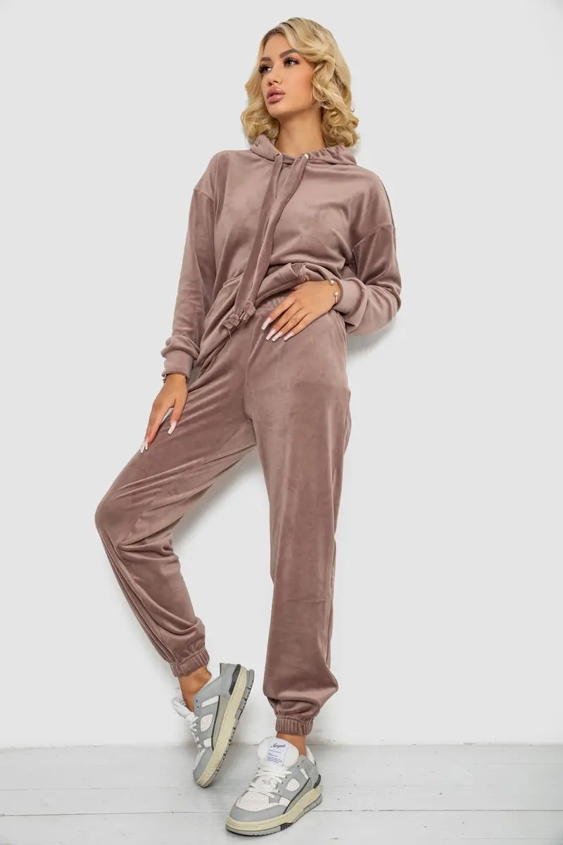 Спортивний костюм жіночий велюровий, колір темно-бежевий, 241R1530-5