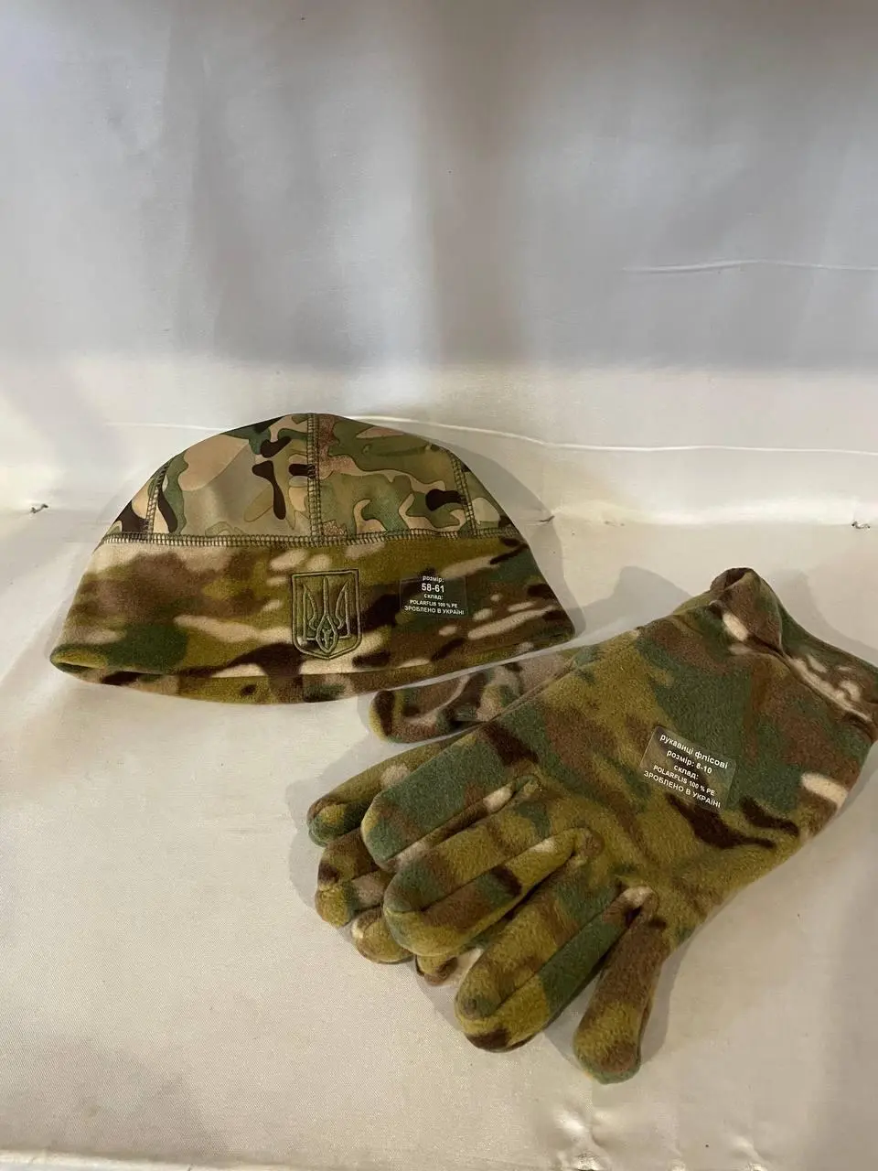 Комплект Шапка флісова мультикам з вставкою Soft-Shell та гербом + Рукавиці флісові мультикам