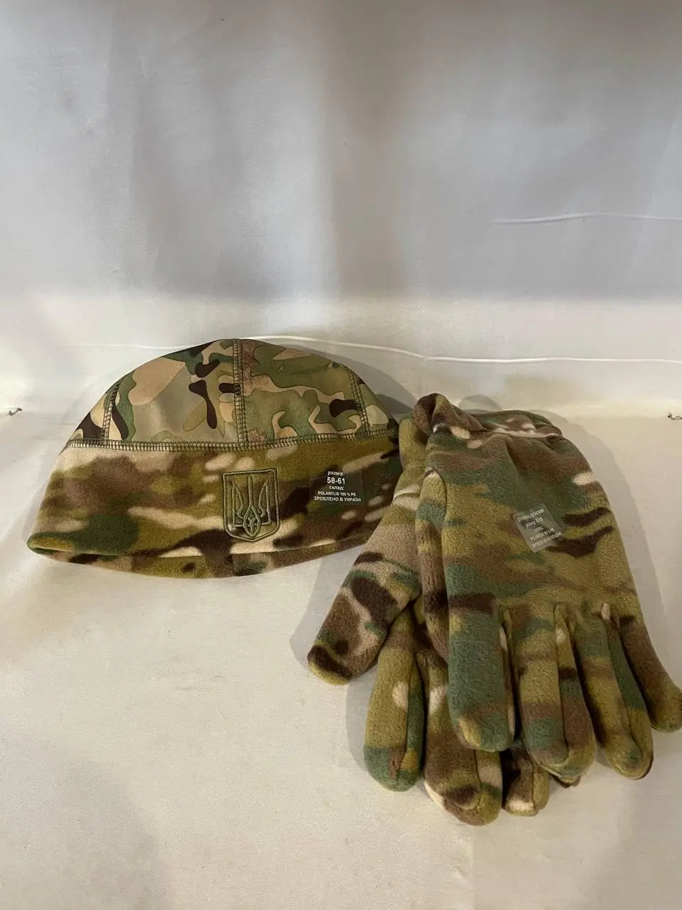 Комплект Шапка флісова мультикам з вставкою Soft-Shell та гербом + Рукавиці флісові мультикам