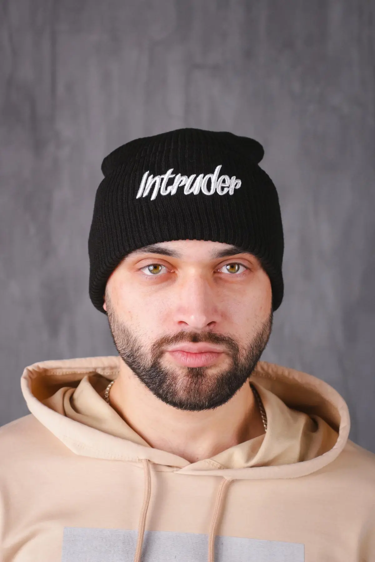 Шапка з додаванням вовни "Intruder" чорна big logo