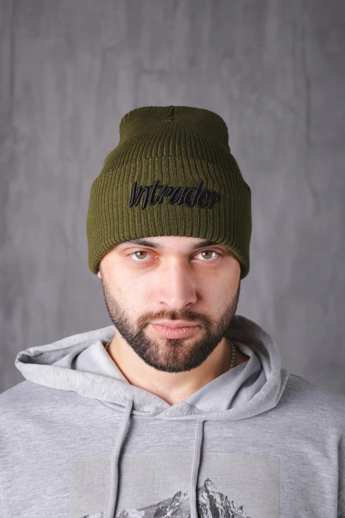 Шапка з додаванням вовни "Intruder" хакі big logo