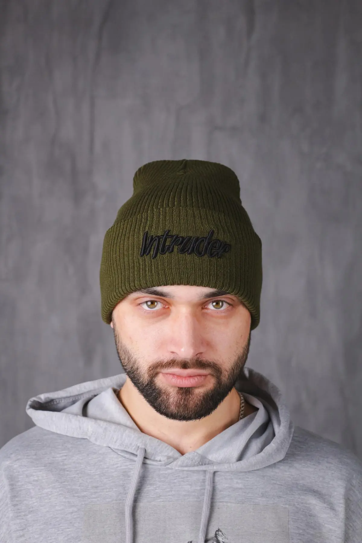 Шапка з додаванням вовни "Intruder" хакі big logo