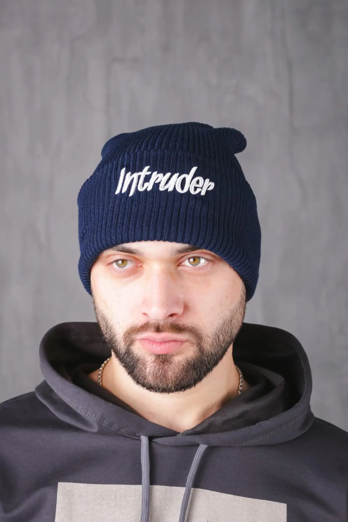 Шапка з додаванням вовни "Intruder" синя big logo