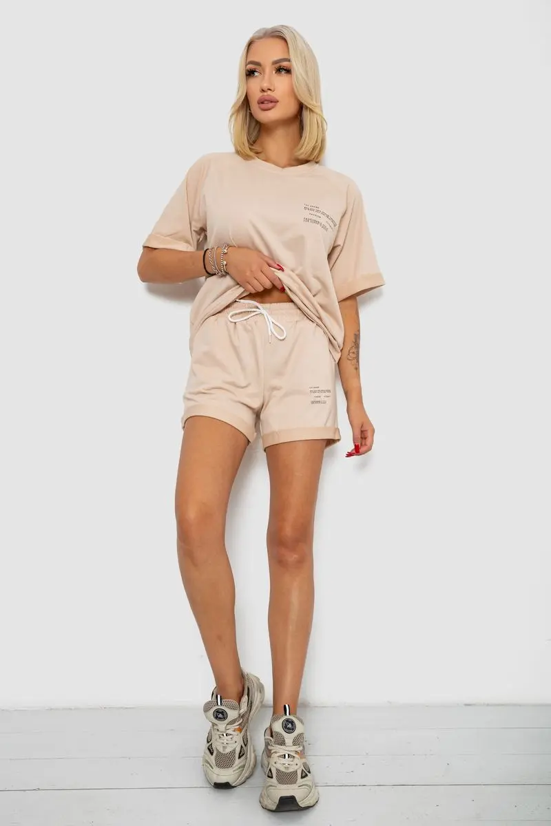 Костюм домашній жіночий з принтом, колір бежевий, 230R121