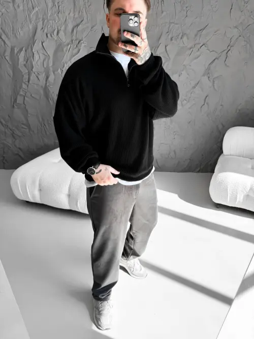 Black Zip-Up Sweater
