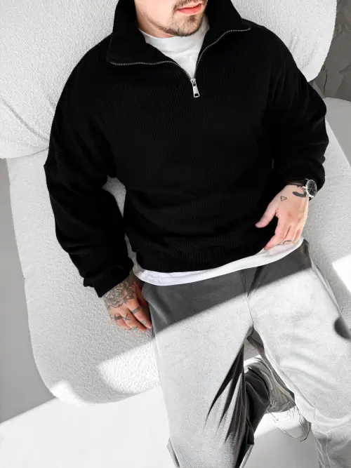 Black Zip-Up Sweater