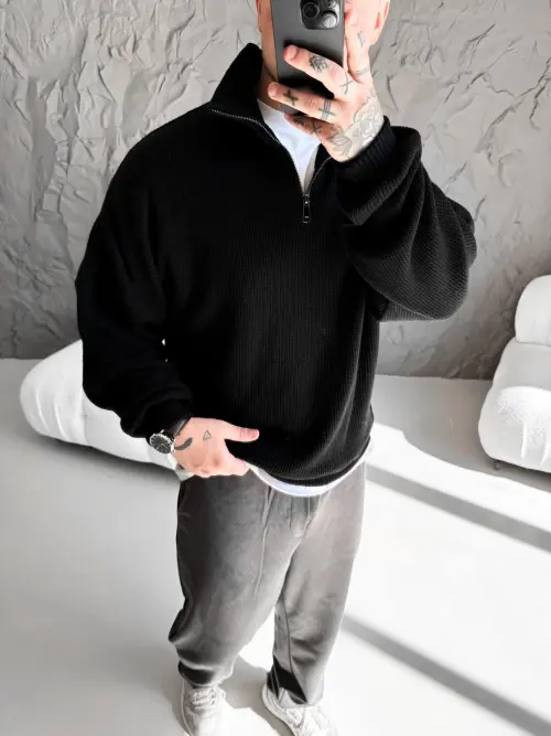 Black Zip-Up Sweater