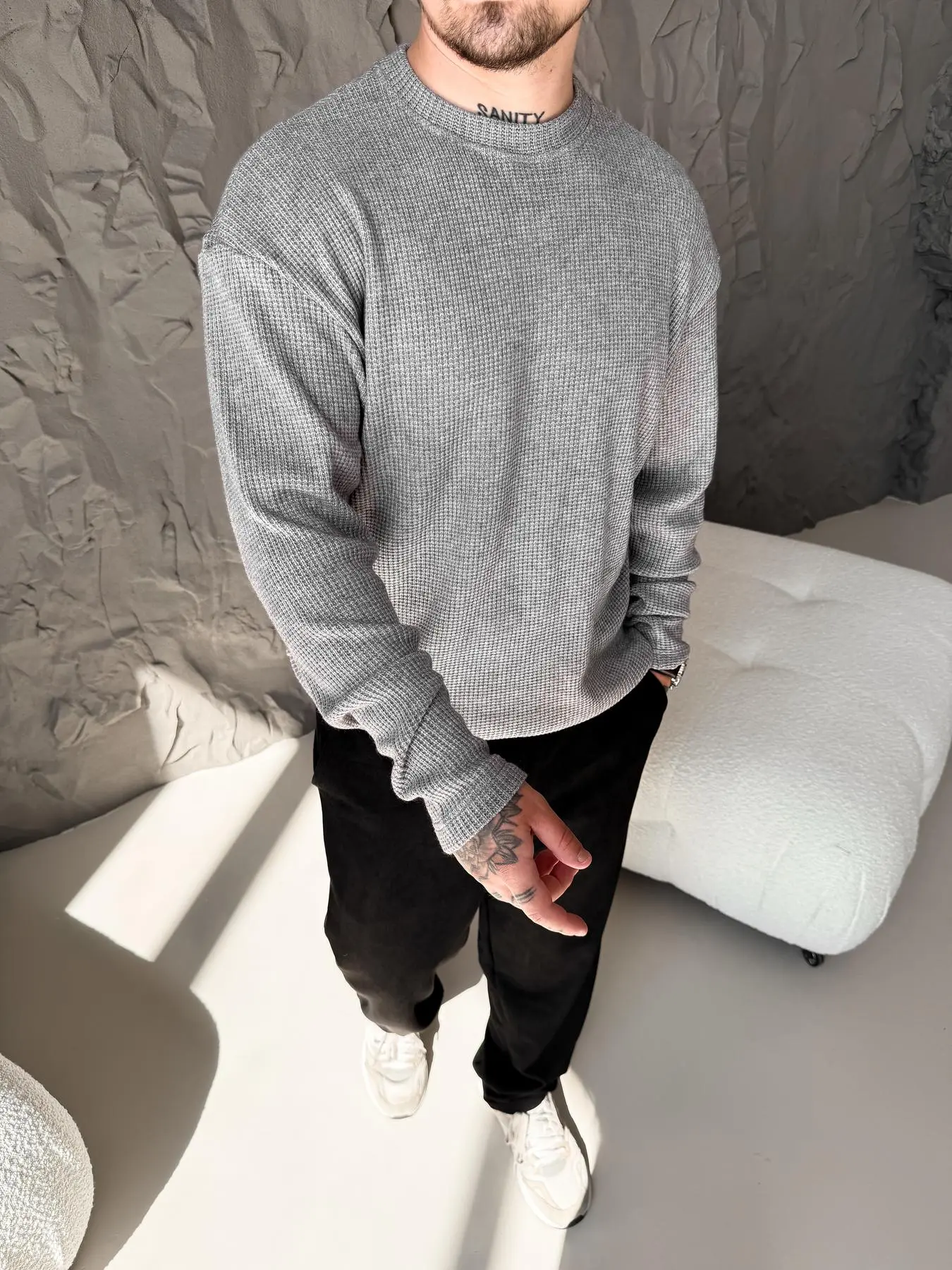 Charcoal Waffle Knit Sweater