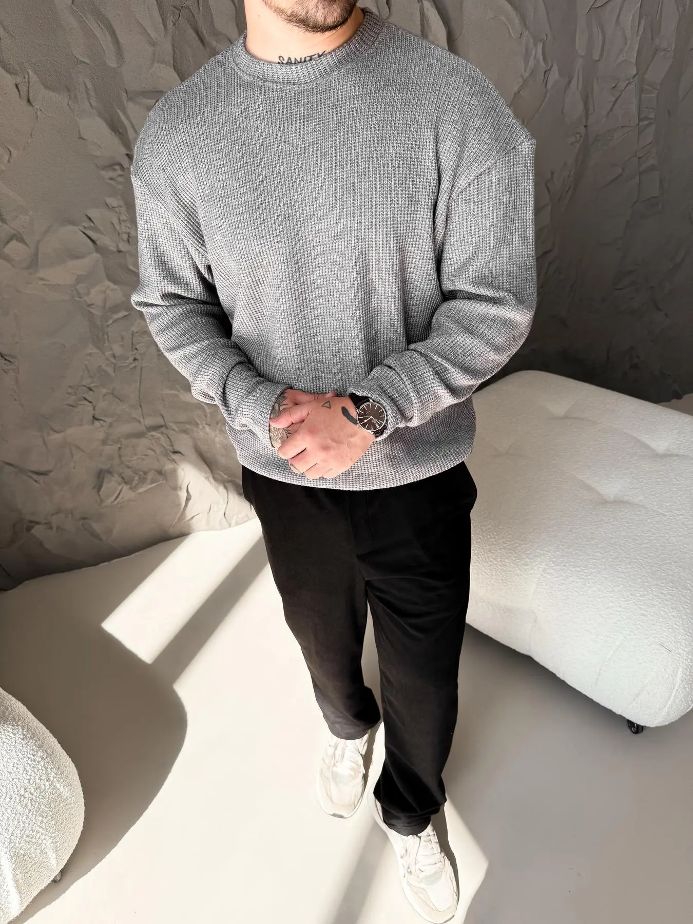 Charcoal Waffle Knit Sweater