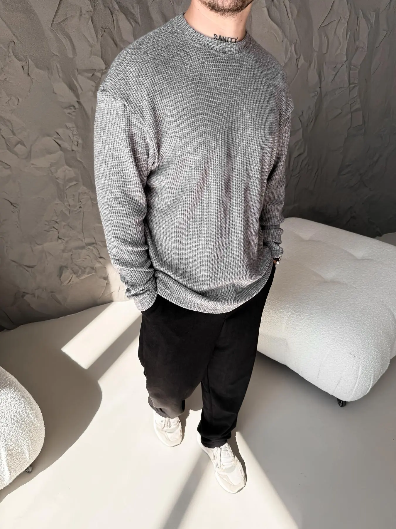 Charcoal Waffle Knit Sweater