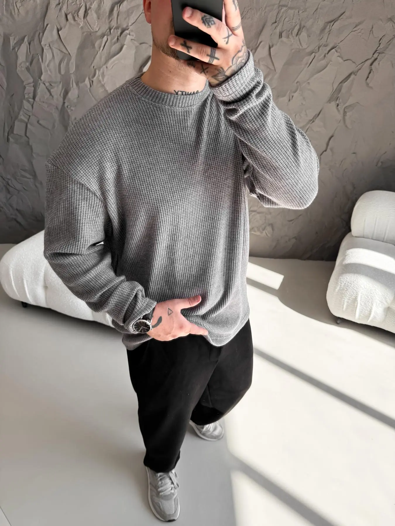 Charcoal Waffle Knit Sweater