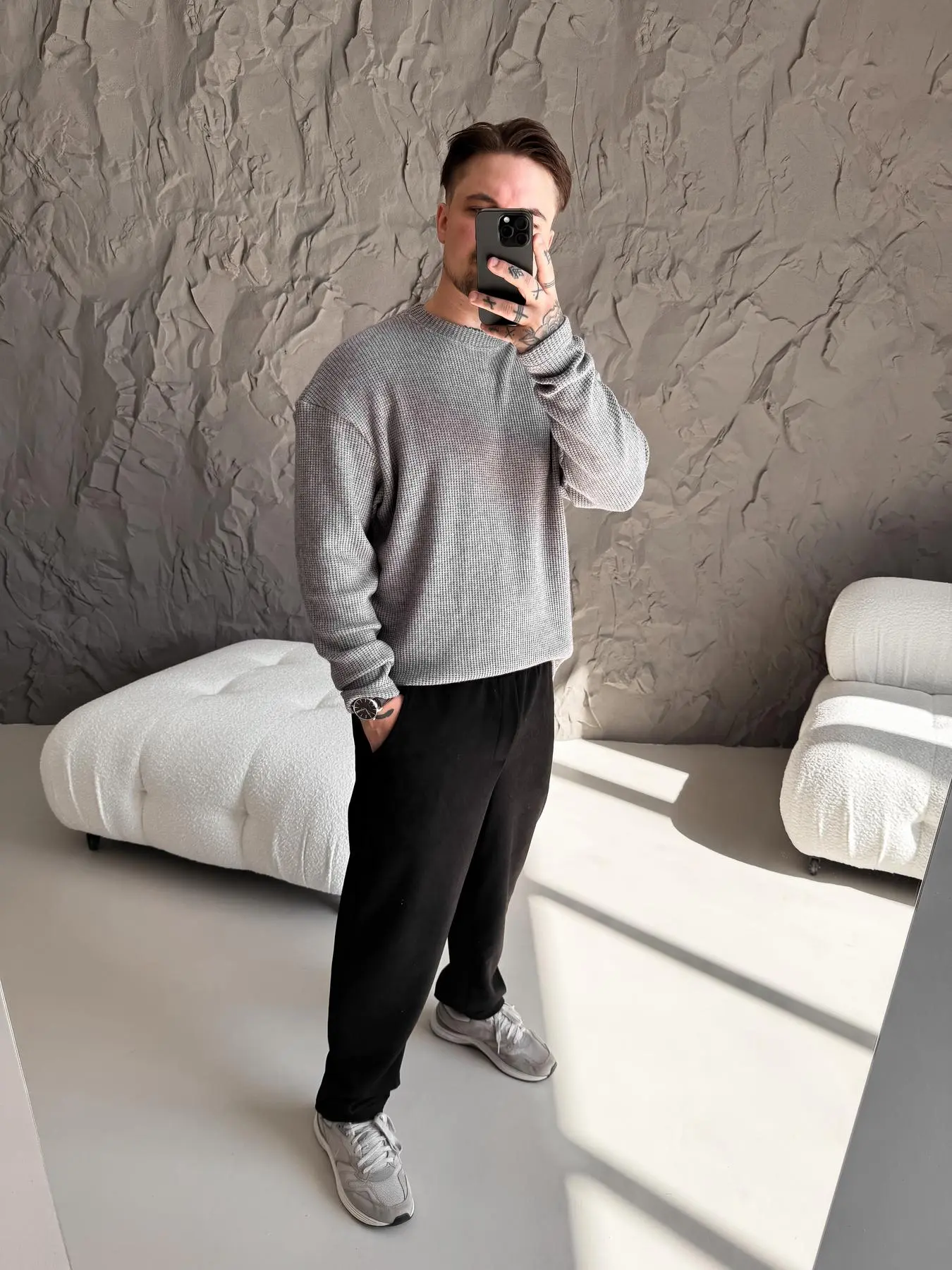 Charcoal Waffle Knit Sweater