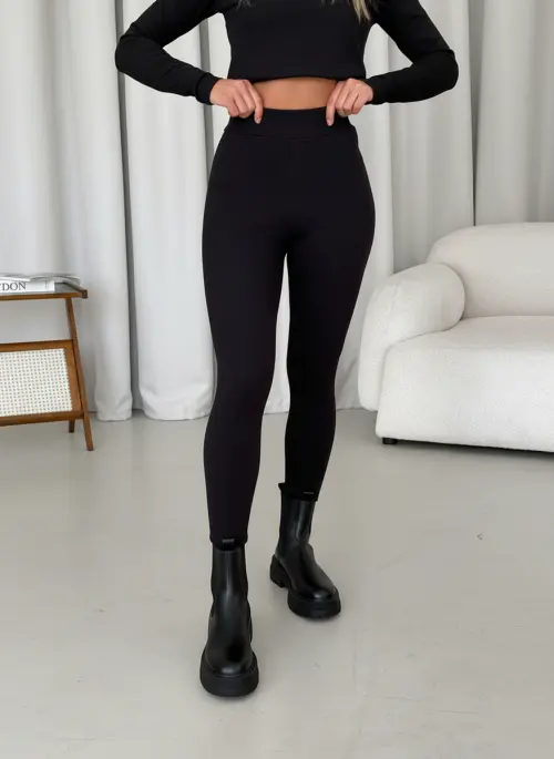Seamless Warm Black Fleece Leggings Merlini Vakka