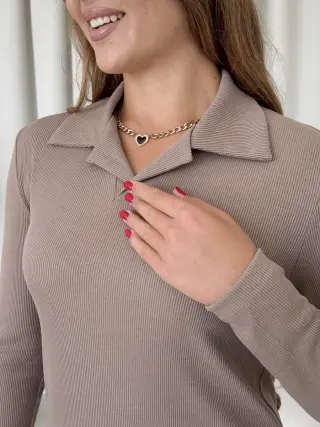 Сукня з комірцем в рубчик бежева Merlini Анкора