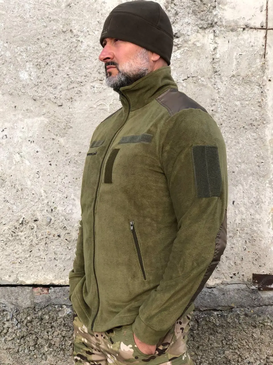 Fleece jacket olive with raincoat fabric