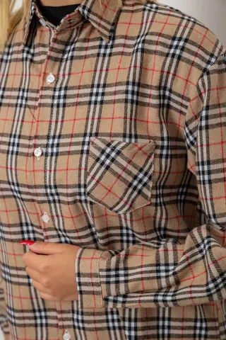 Сорочка жіноча в клітинку, колір мокко, 244R1070-3
