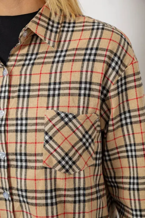 Сорочка жіноча в клітинку, колір бежевий, 244R1070-3
