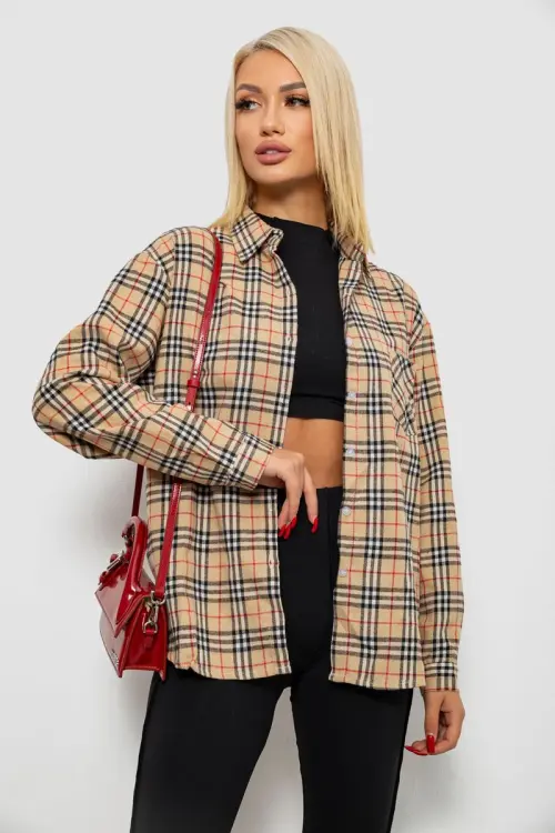 Сорочка жіноча в клітинку, колір бежевий, 244R1070-3