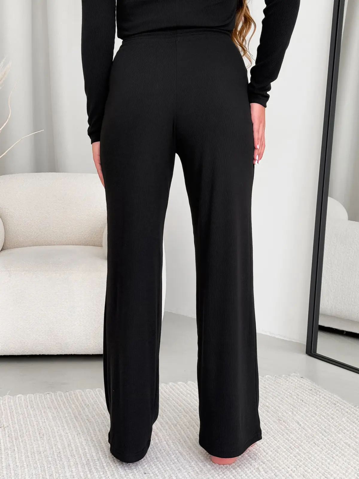Black Ribbed Pajamas with Wide Pants Merlini Matera