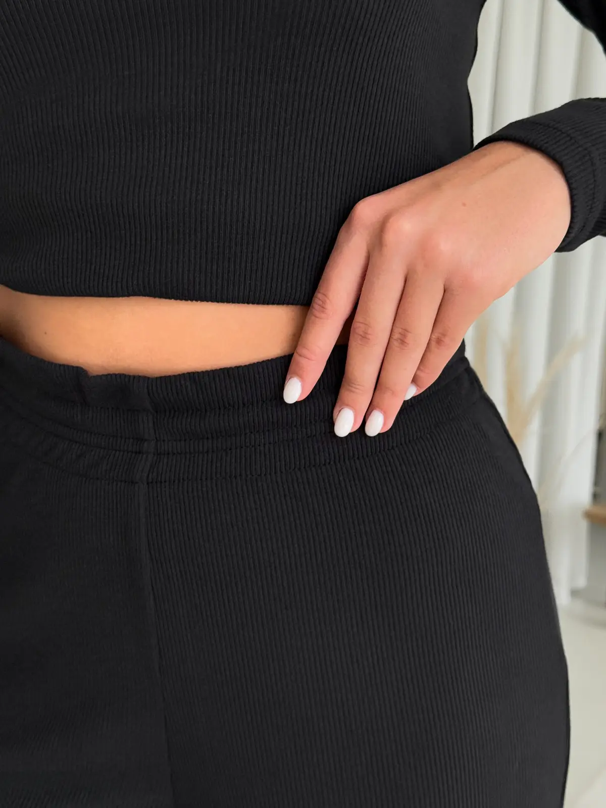 Black Ribbed Pajamas with Wide Pants Merlini Matera