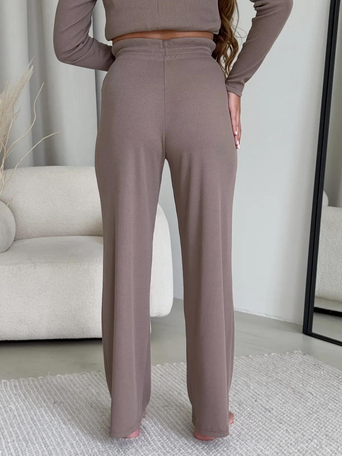 Ribbed Pajama with Wide Pants Beige Merlini Matera