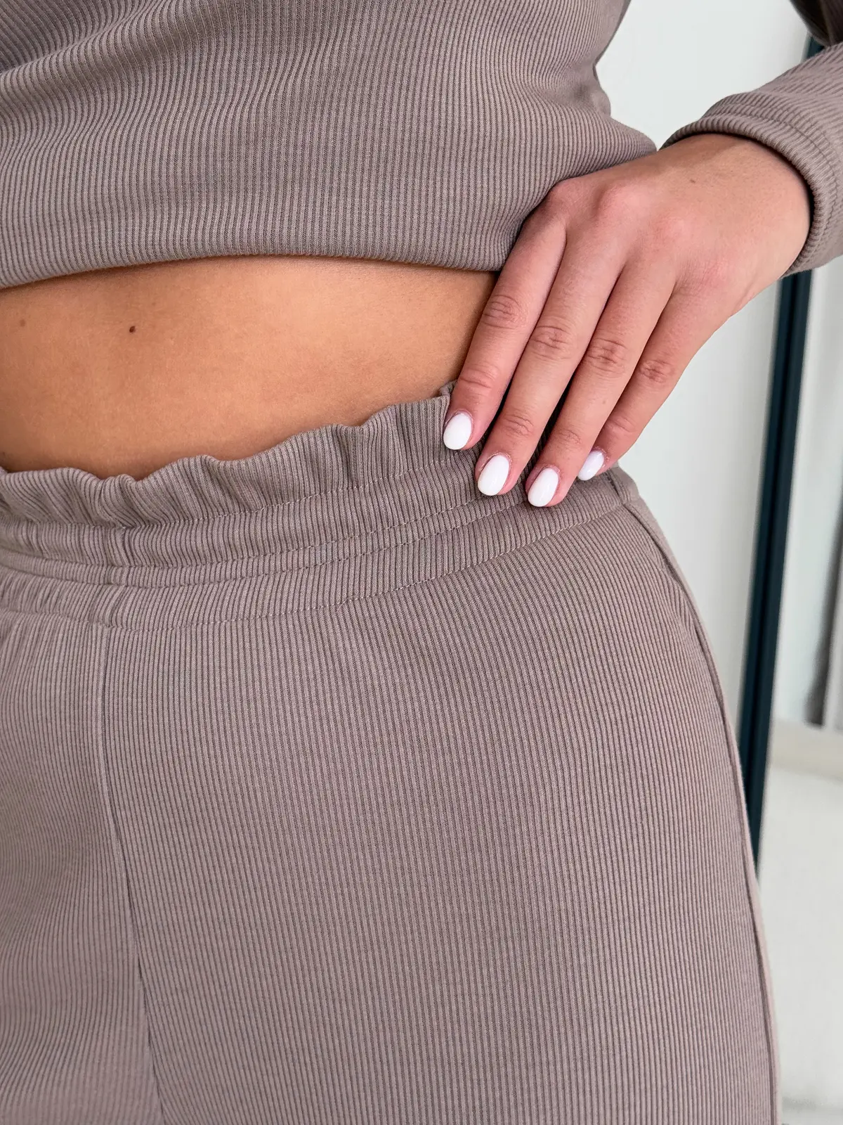 Ribbed Pajama with Wide Pants Beige Merlini Matera