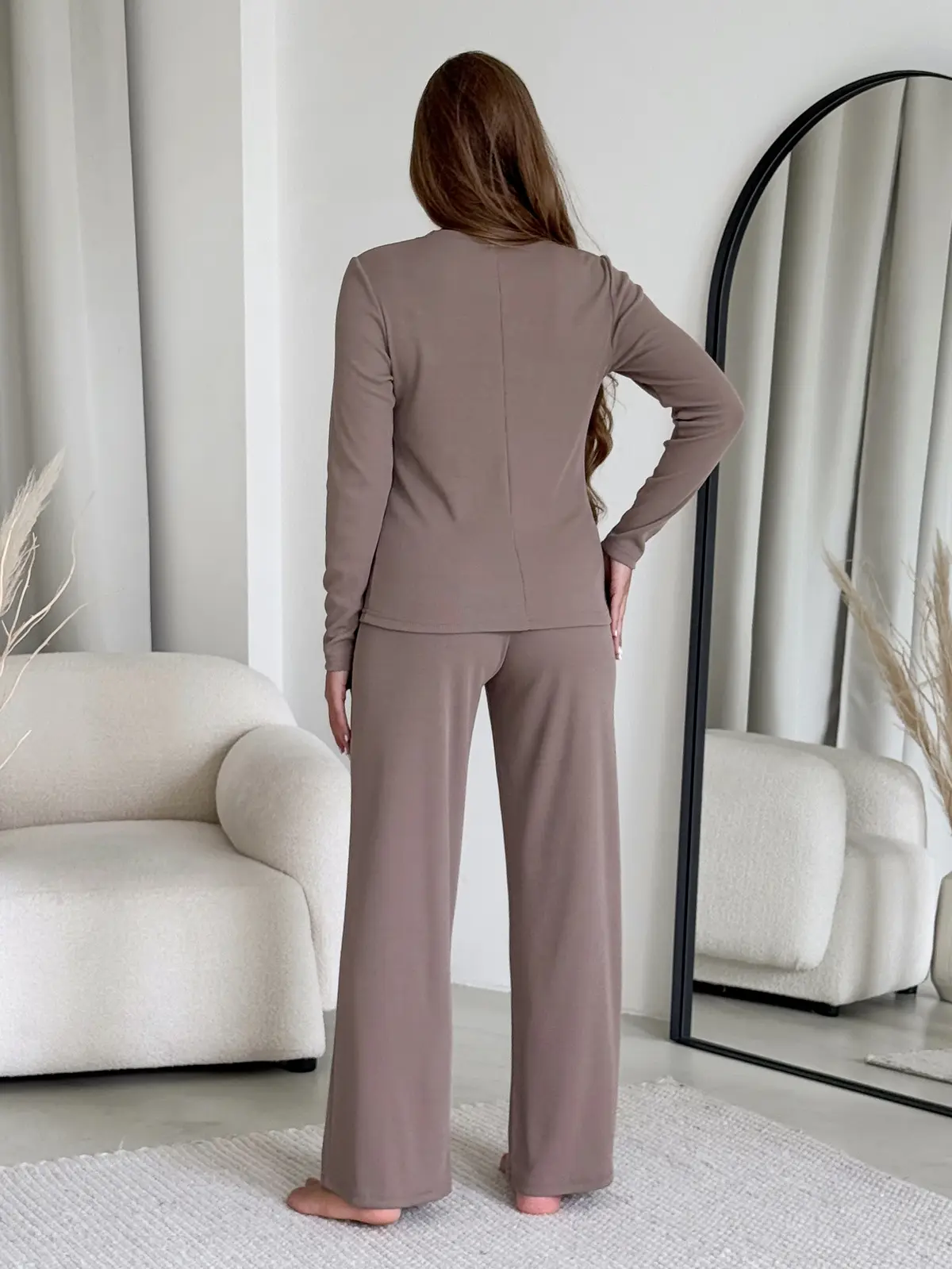 Ribbed Pajama with Wide Pants Beige Merlini Matera