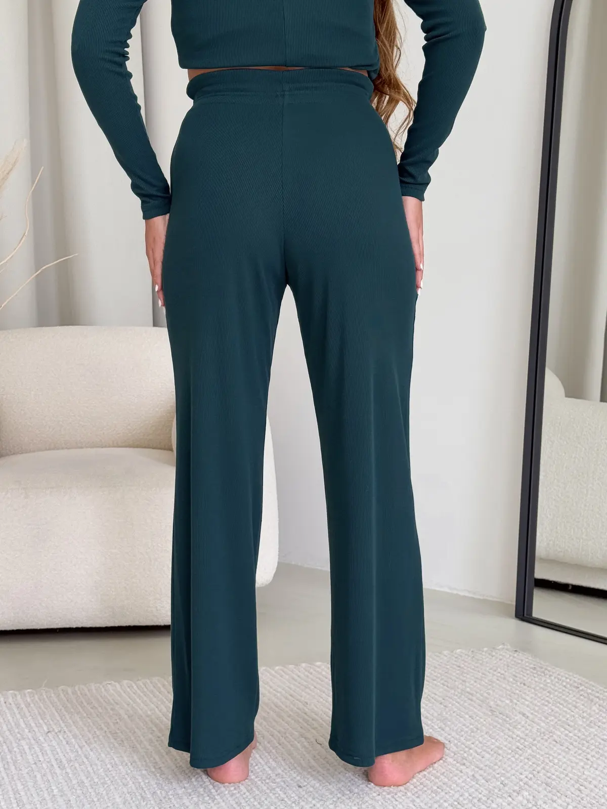 Ribbed Pajama Set with Wide Pants Green Merlini Matera