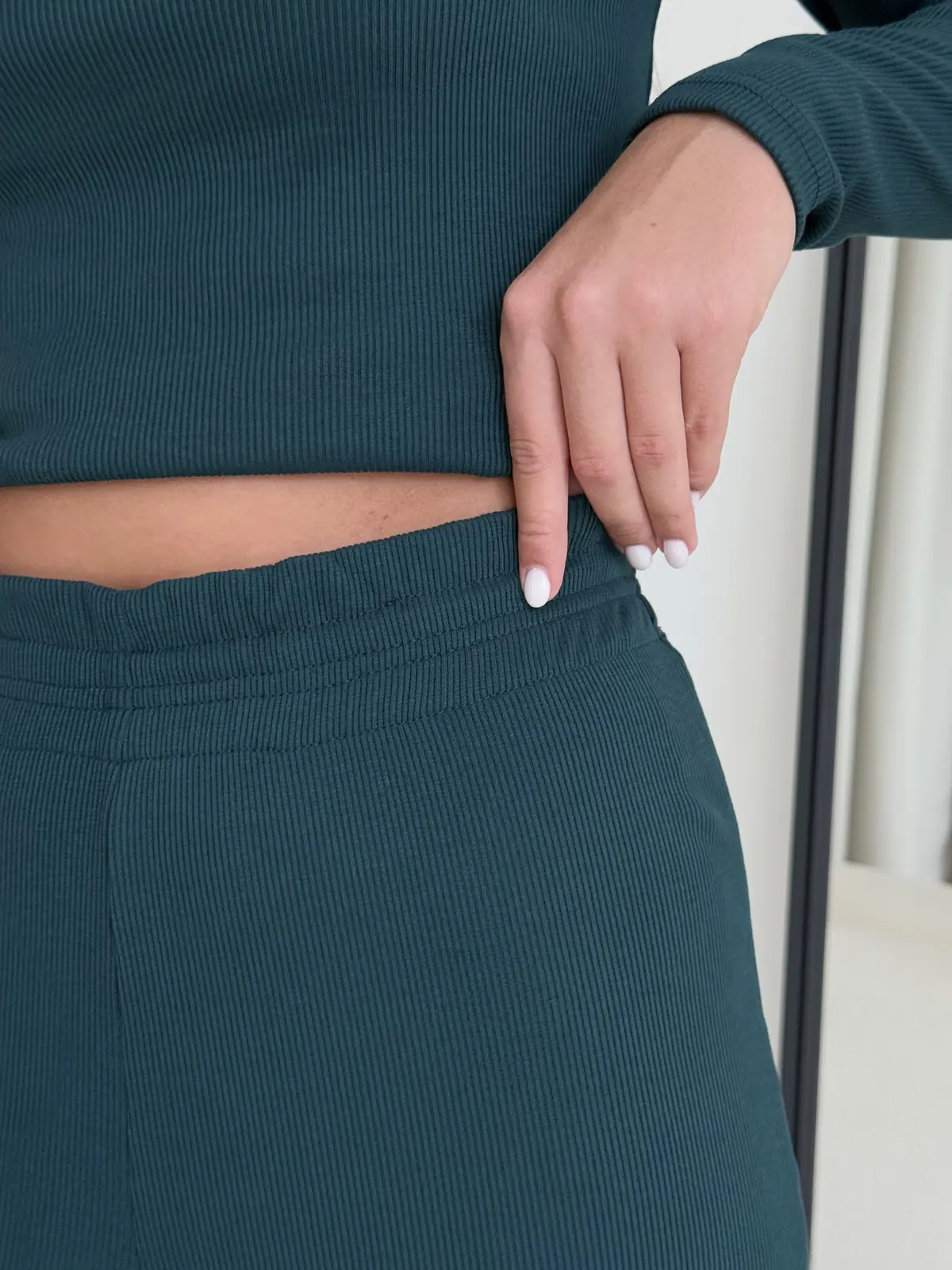 Ribbed Pajama Set with Wide Pants Green Merlini Matera