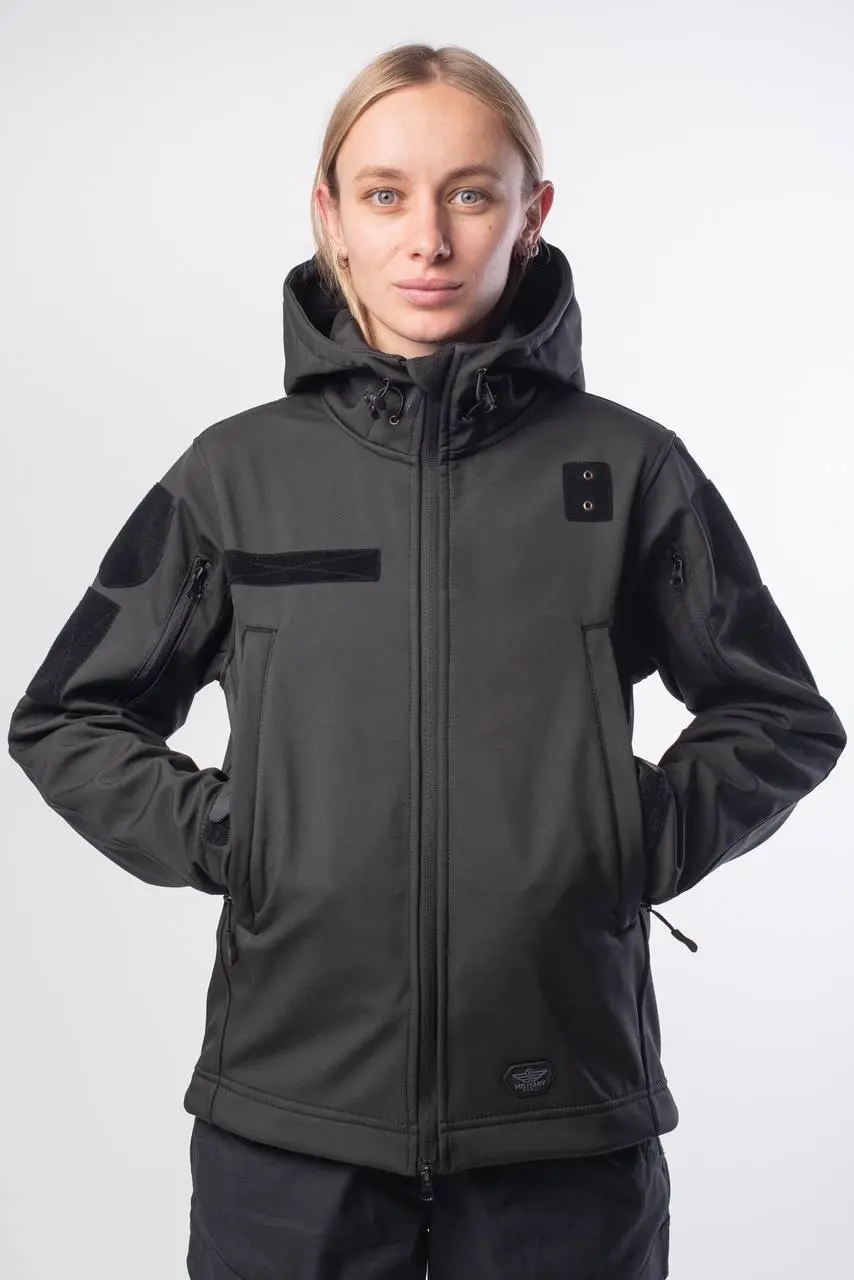 Куртка жіноча Soft Shell Black Military Чорна на флісовій підкладці