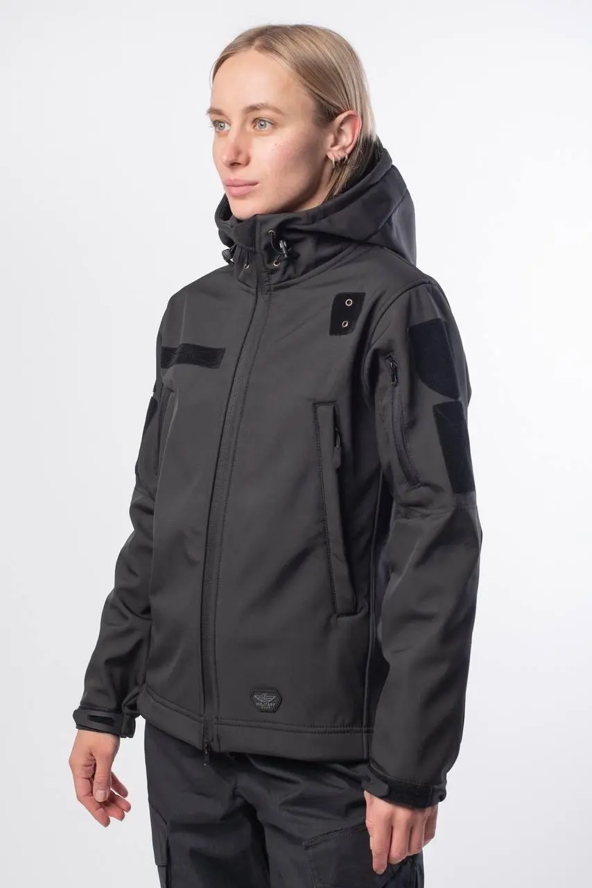 Куртка жіноча Soft Shell Black Military Чорна на флісовій підкладці