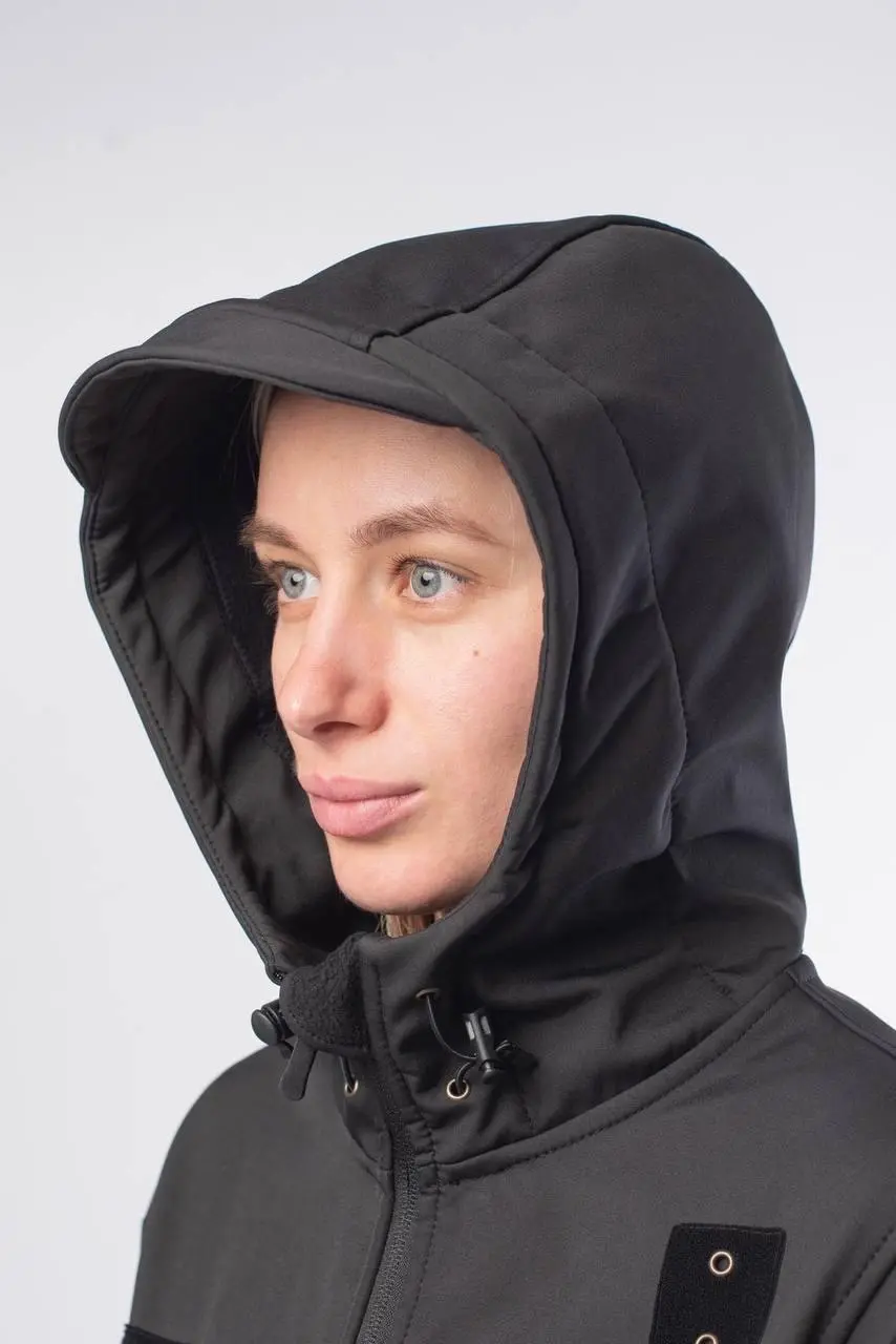 Куртка жіноча Soft Shell Black Military Чорна на флісовій підкладці