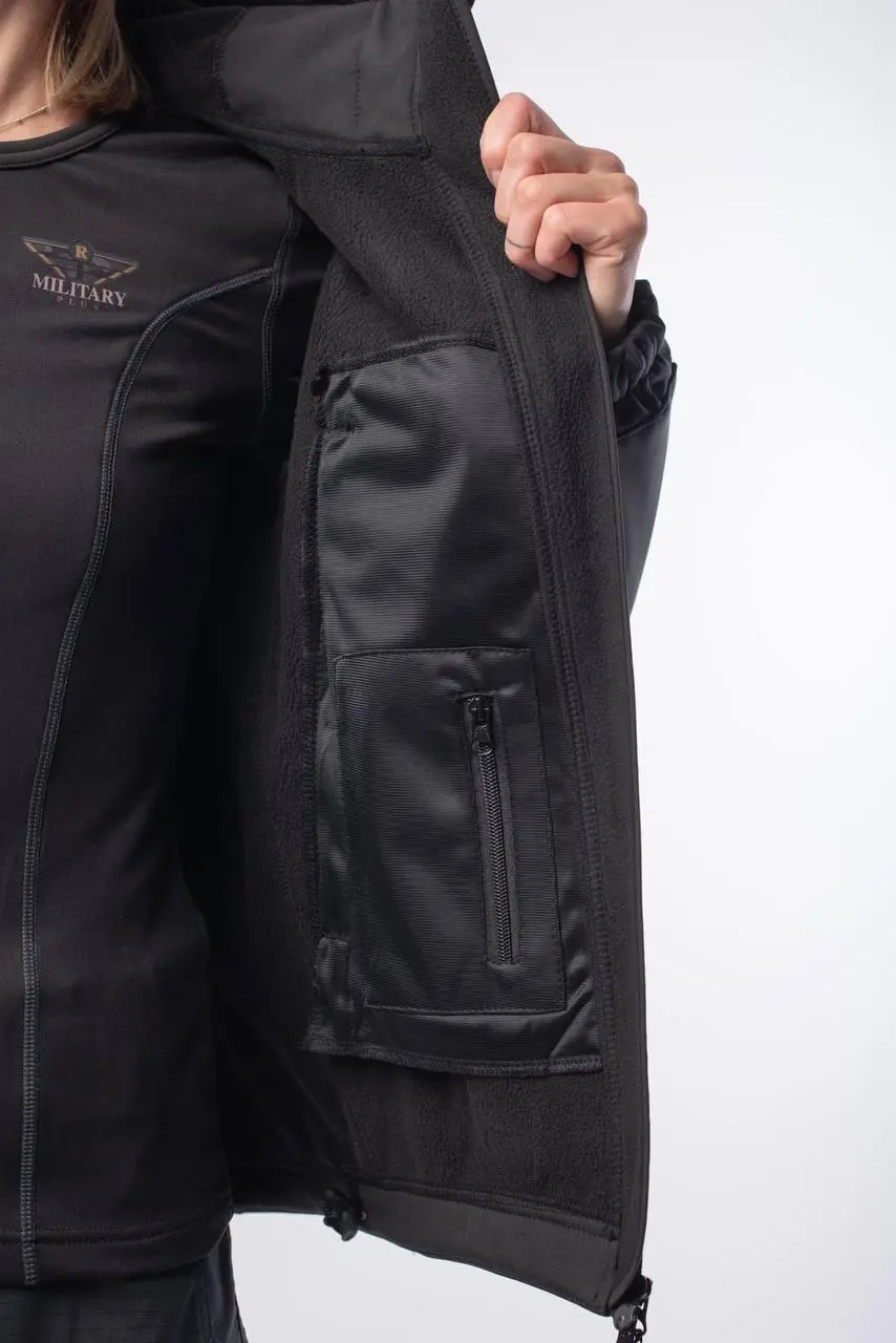 Куртка жіноча Soft Shell Black Military Чорна на флісовій підкладці