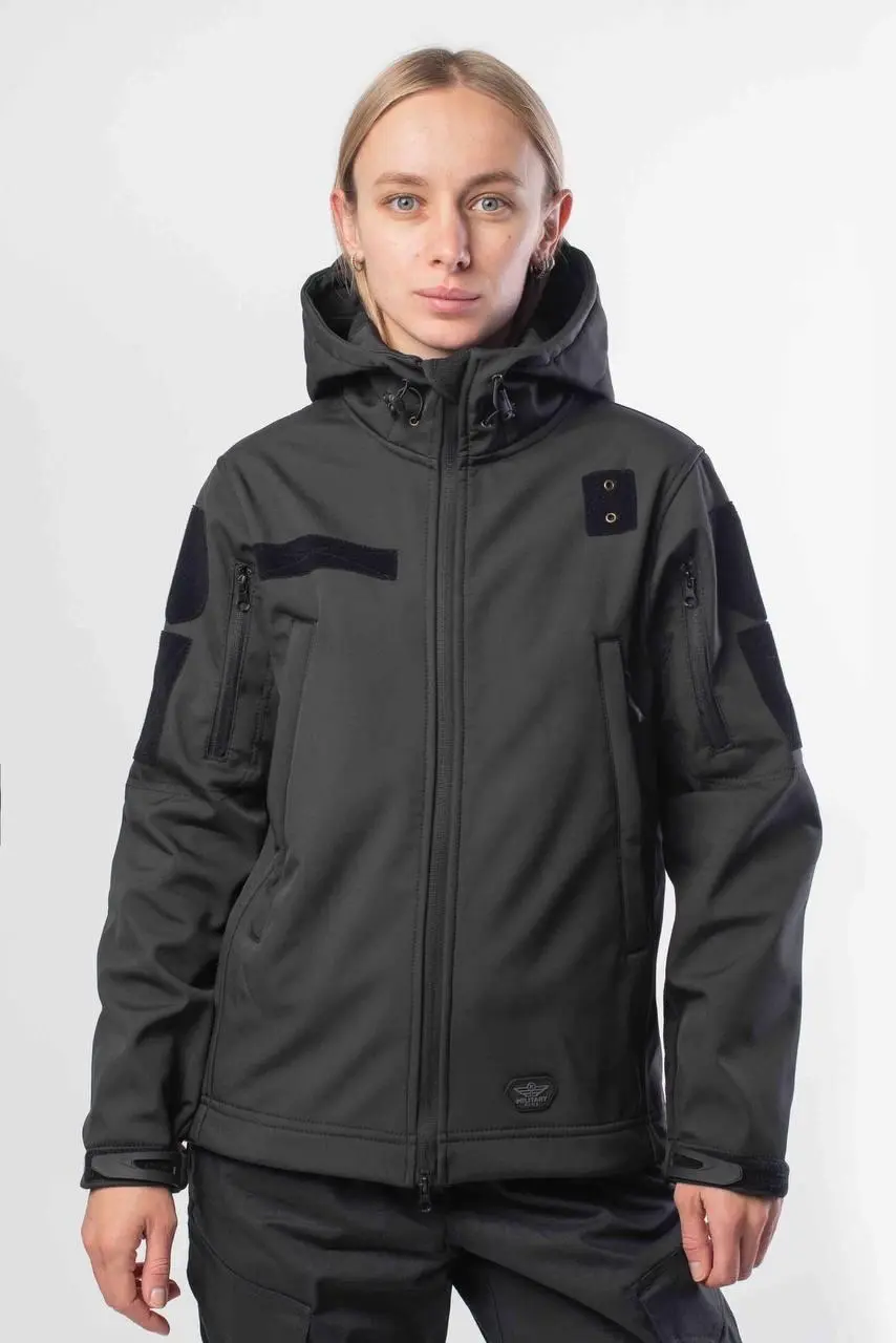 Куртка жіноча Soft Shell Black Military Чорна на флісовій підкладці