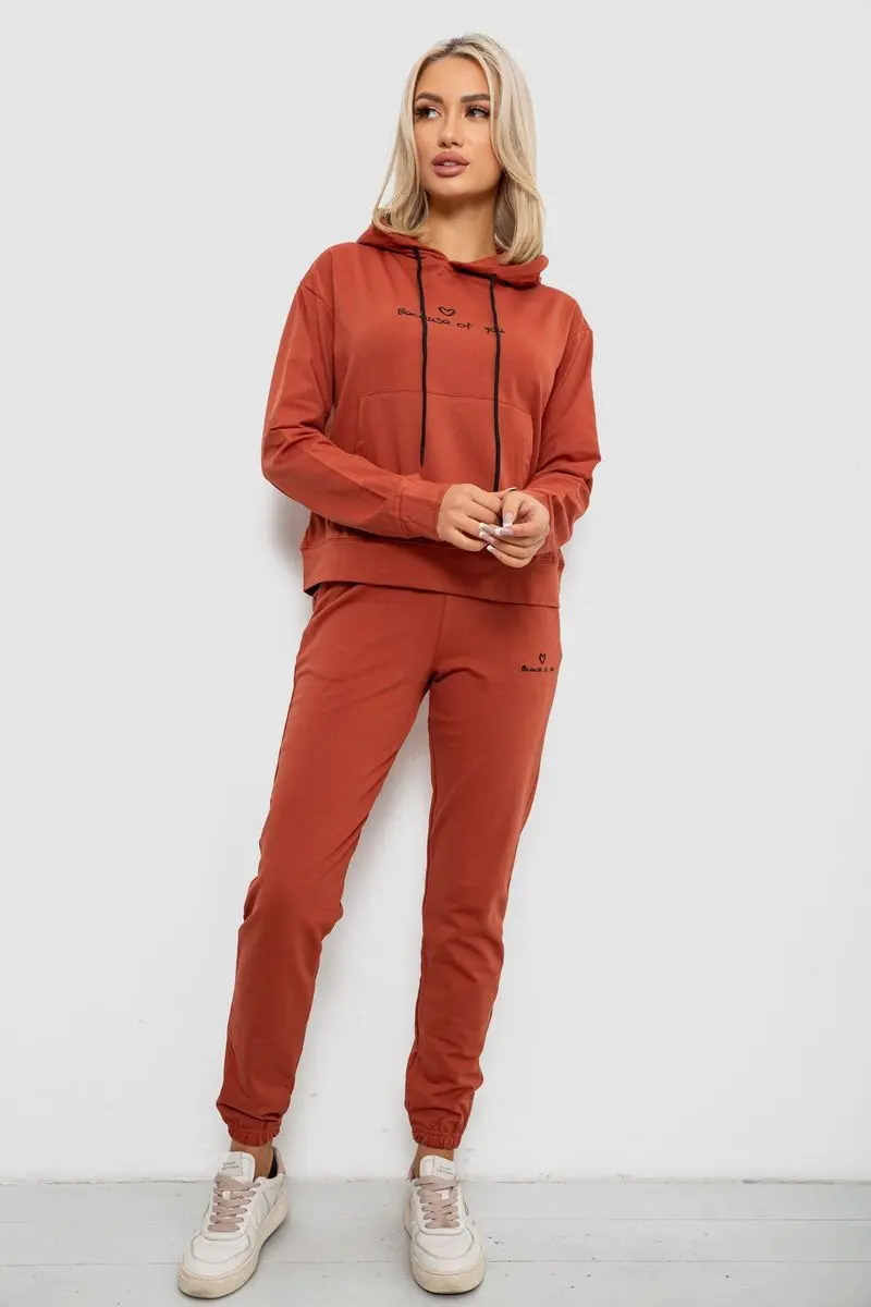 Спортивний костюм жіночий двонитка, колір теракотовий, 214R1419-002
