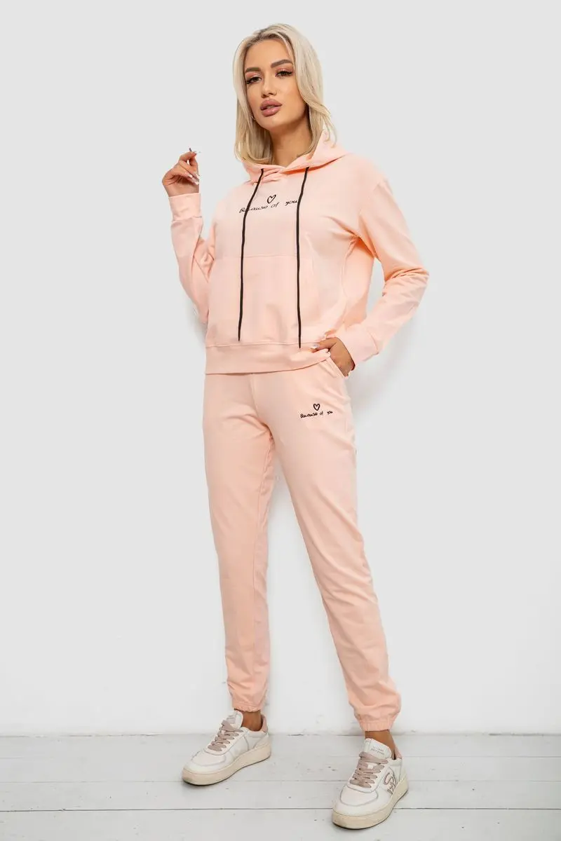 Спортивний костюм жіночий двонитка, колір персиковий, 214R1419-002