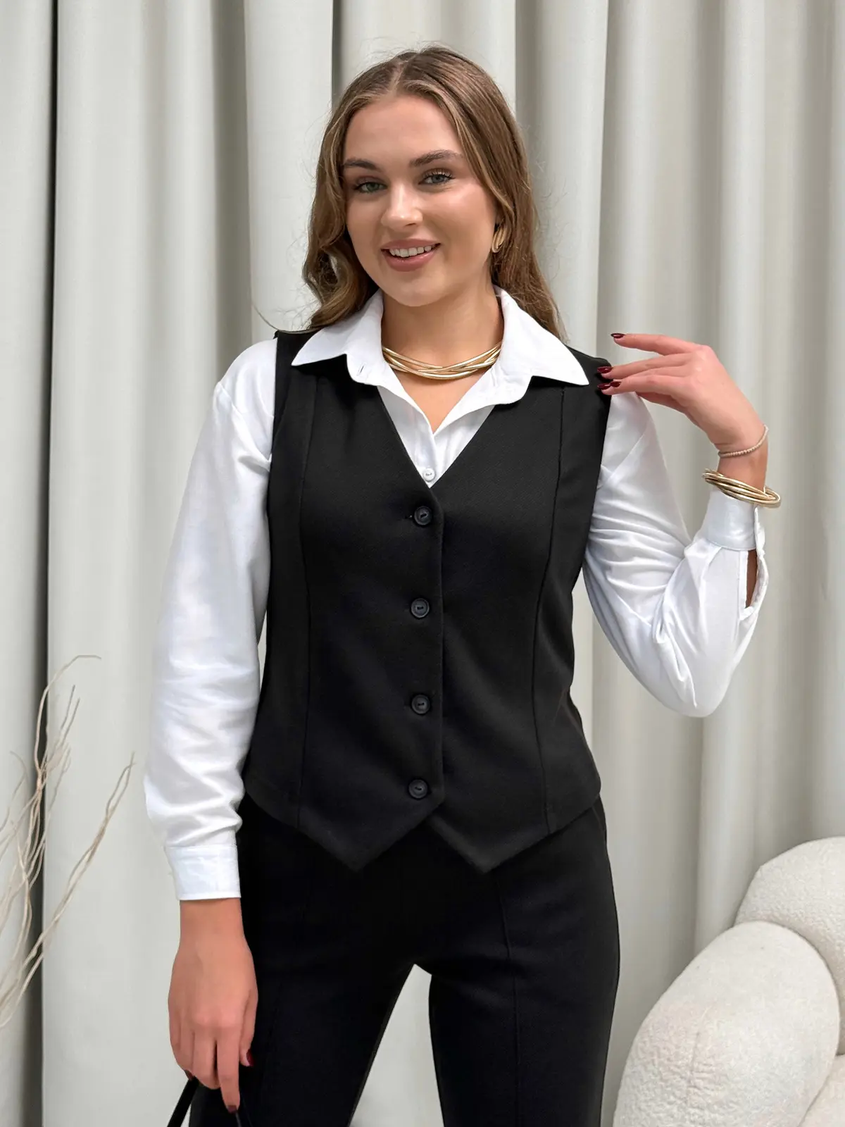 Cashmere Business Suit with Trousers and Vest Black Merlini Blois