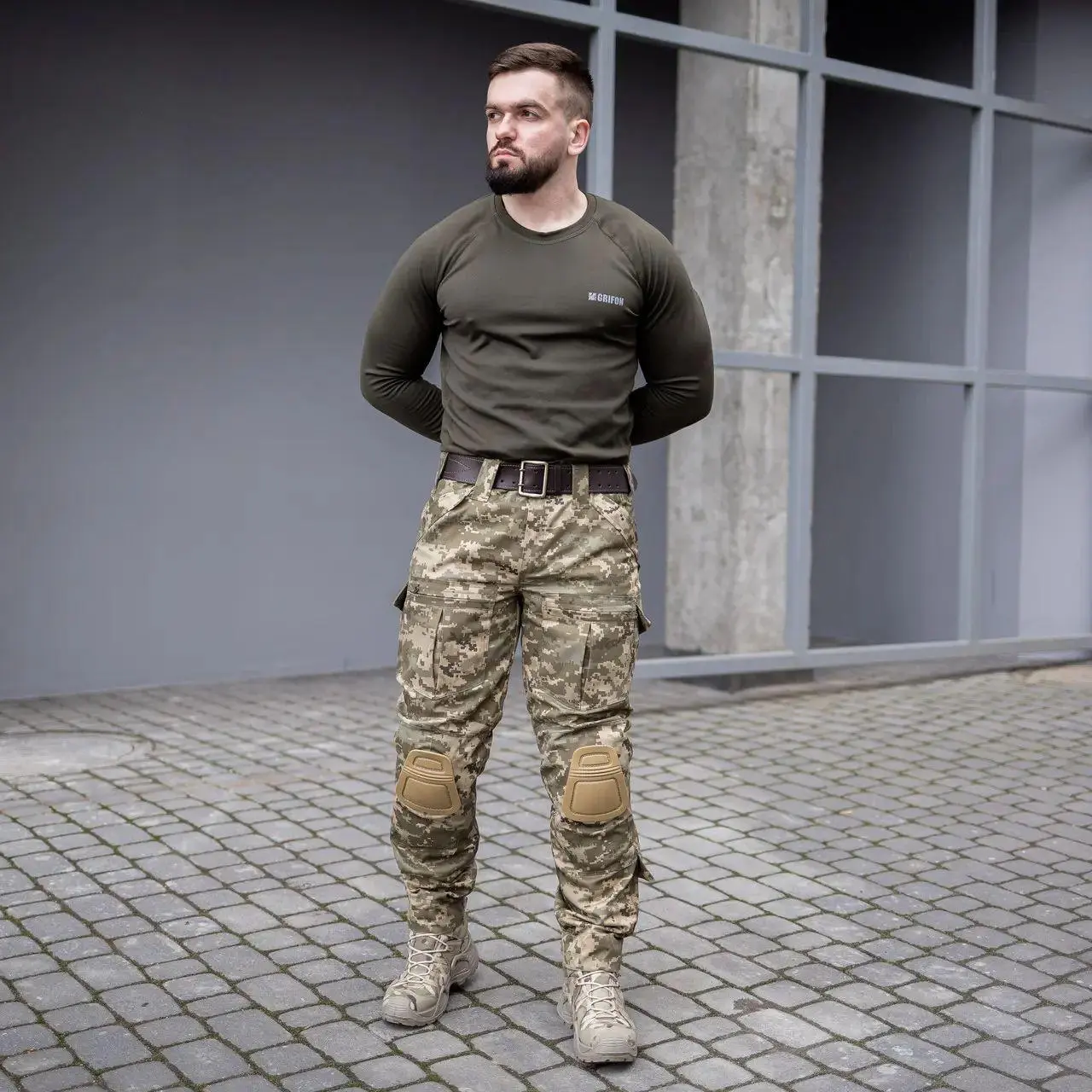 Штани з наколінниками піксель стрейч Grifon Rip-Stop (Tornado Winter) на флісі