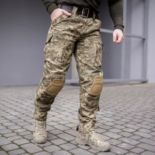 Штани з наколінниками піксель стрейч Grifon Rip-Stop (Tornado Winter) на флісі
