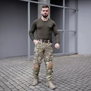 Штани з наколінниками мультикам стрейч Grifon Rip-Stop (Tornado Winter) на флісі