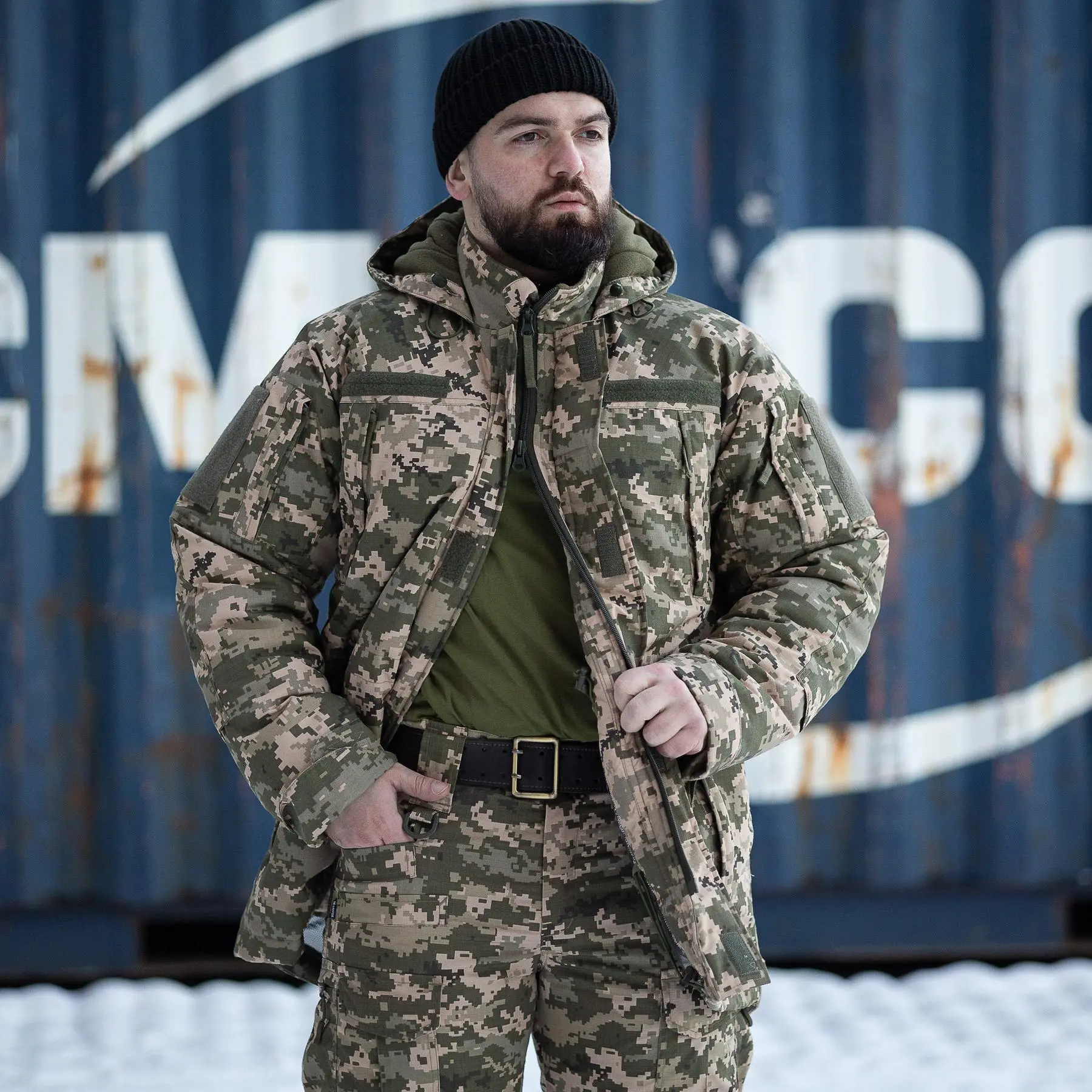 Зимова куртка-бушлат "Говерла" піксель ЗСУ (Омні-Хіт + синтепон) з подвійним замком (Omni-Heat)