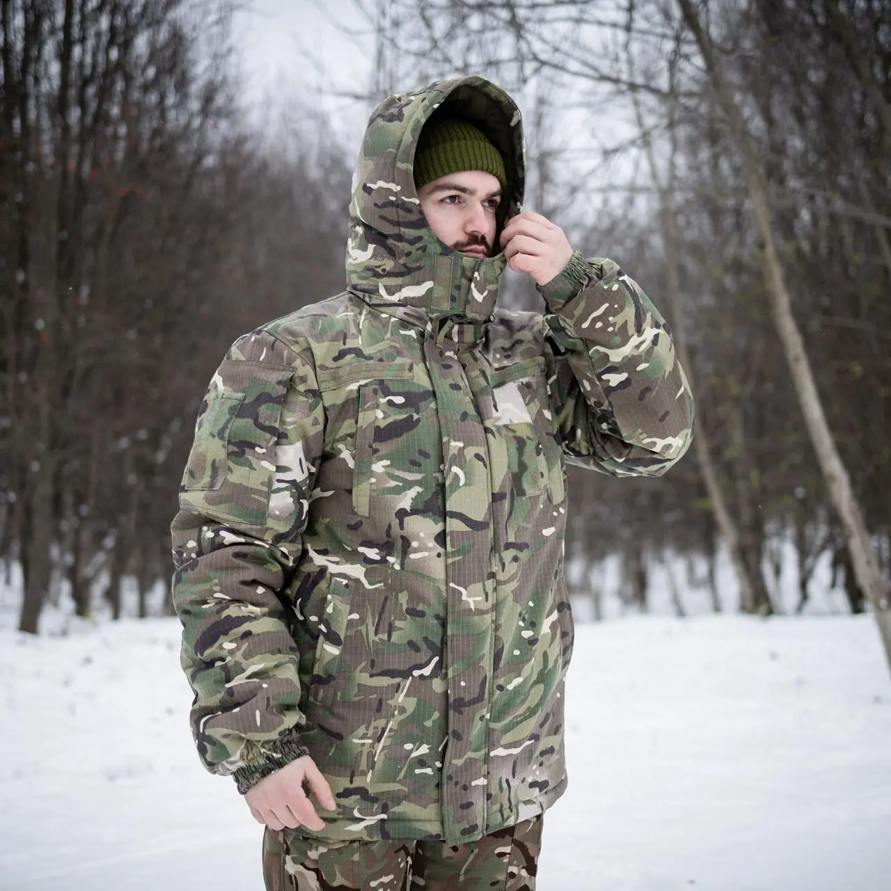 Зимовий бушлат мультикам (Омні-Хіт + синтепон) з подвійним замком (Omni-Heat)