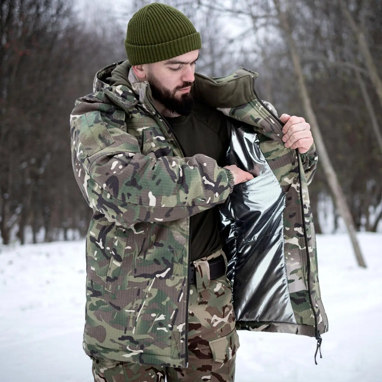Зимовий бушлат мультикам (Омні-Хіт + синтепон) з подвійним замком (Omni-Heat)