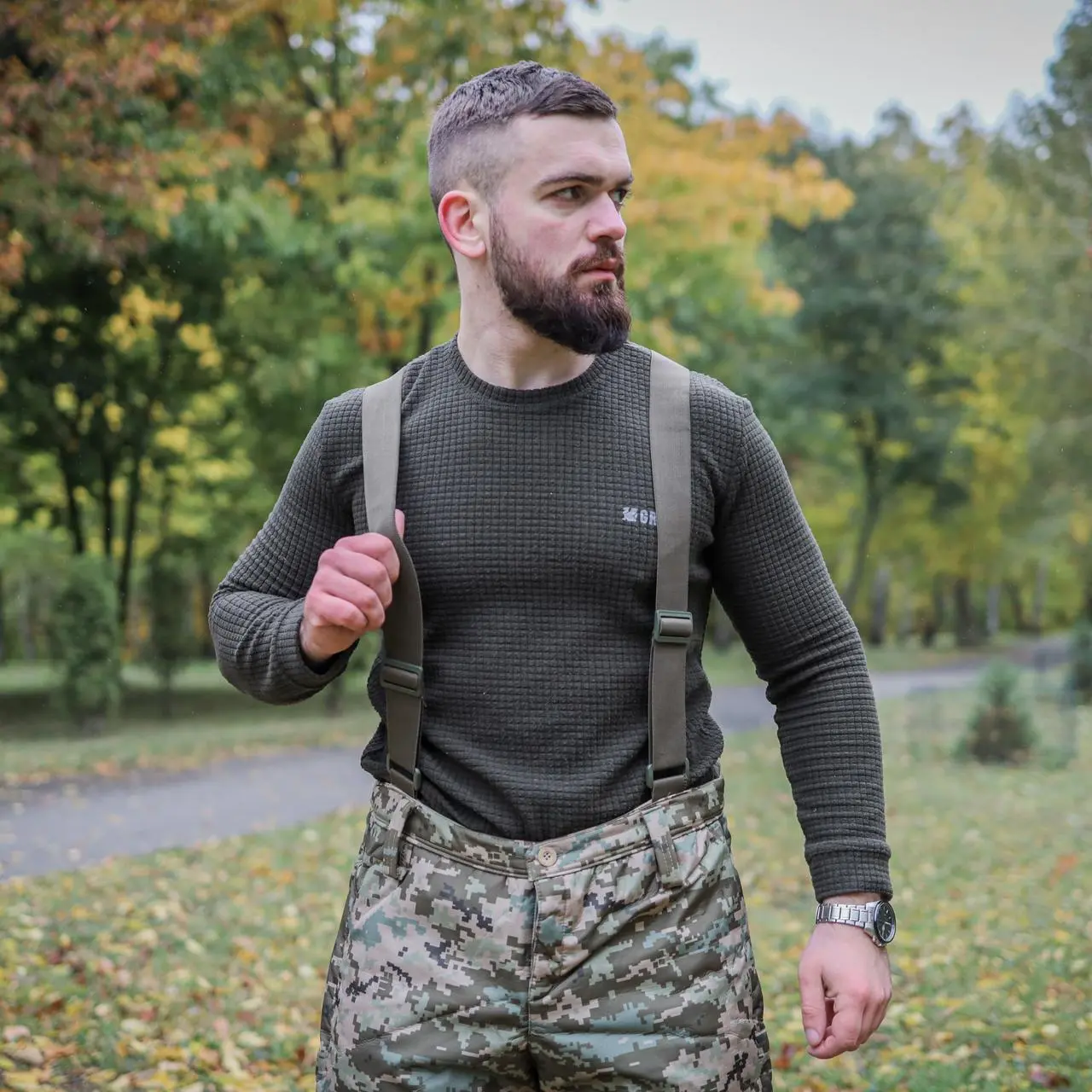 Штани військові з підтяжками на синтепоні (Піксель) Soft Shell
