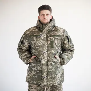 Зимний комплект: Бушлат тактичний на флісі Піксель (плащівка) + Тактичні штани на флісі піксель