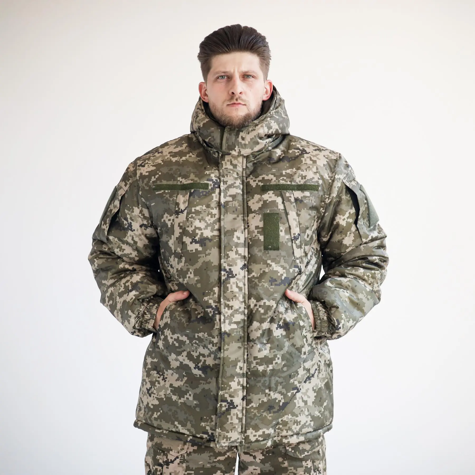 Зимний комплект: Бушлат тактичний на флісі Піксель (плащівка) + Тактичні штани на флісі піксель