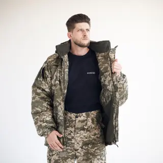 Зимний комплект: Бушлат тактичний на флісі Піксель (плащівка) + Тактичні штани на флісі піксель